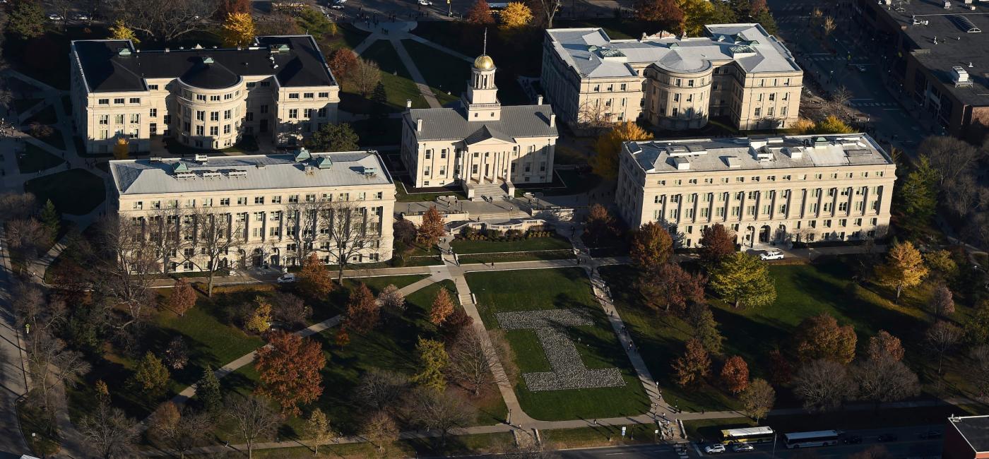 Aerial photo of University of Iowa pentacrest